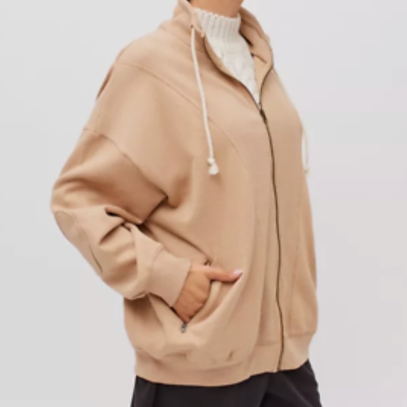 BDG Porter Zip-Up Sweatshirt Jacket Natural Beige Cream - Picture 5 of 5